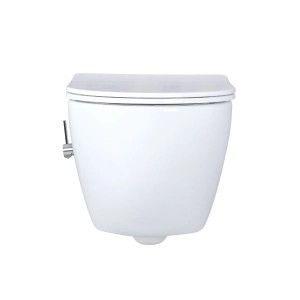 Weißes Creavit Design Wand-WC mit Bidetfunktion und Armatur. Spülrandloses RimOff Design. Ohne WC-Sitz.