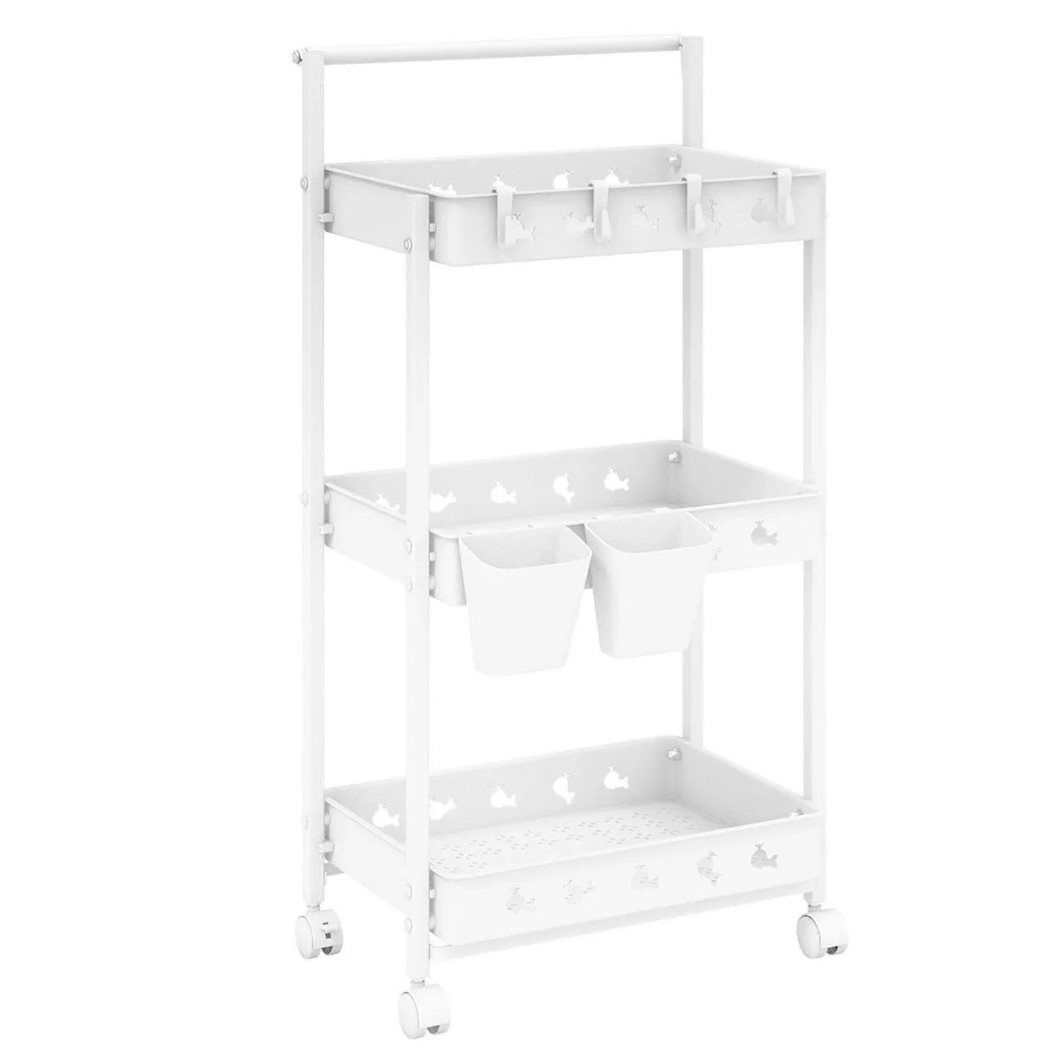 Costway 3 Ebenen Rollwagen Servierwagen mit Rollen & 2 Hängebechern günstig online kaufen