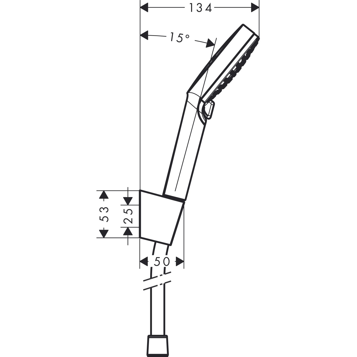 Technische Zeichnung Hansgrohe Crometta Vario Brausehalter-Set, Maße und Winkel dargestellt.