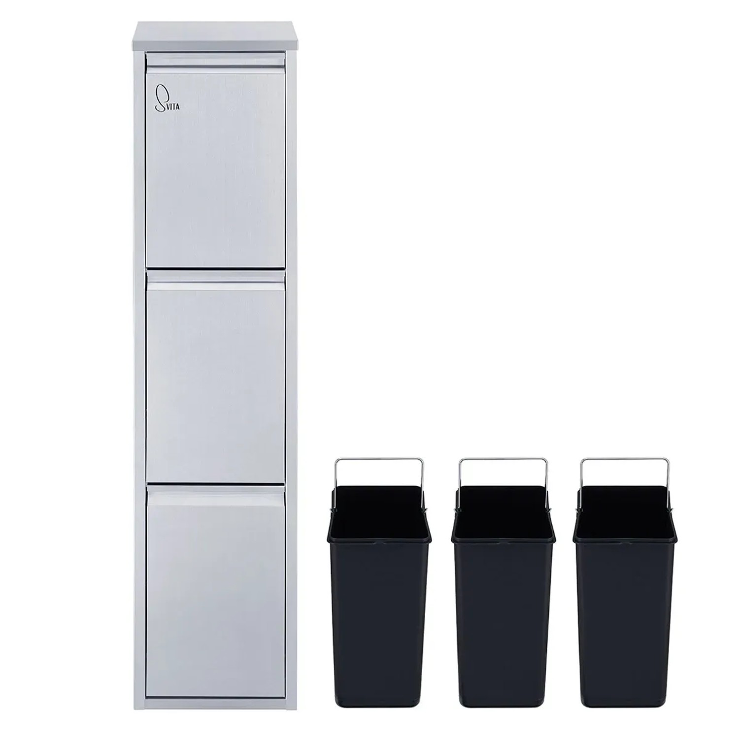 Svita Mülleimer zur Wandbefestigung, 45L, Edelstahl, 3 Fächer + 3 Inneneimer.