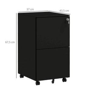Schwarzer Vinsetto Rollcontainer aus Stahl mit 2 abschließbaren Schubladen und Rollen, Büroschrank.
