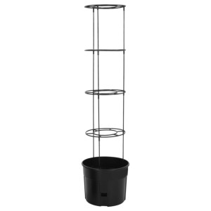 Anthrazitfarbener Tomatentopf mit Rankhilfe aus Polypropylen, 150cm hoch.