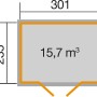 Grundriss weka Gartenhaus 218 Gr.3: 301x235 cm, 15,7 m³ Volumen. Ideal als Holz-Gartenhaus.