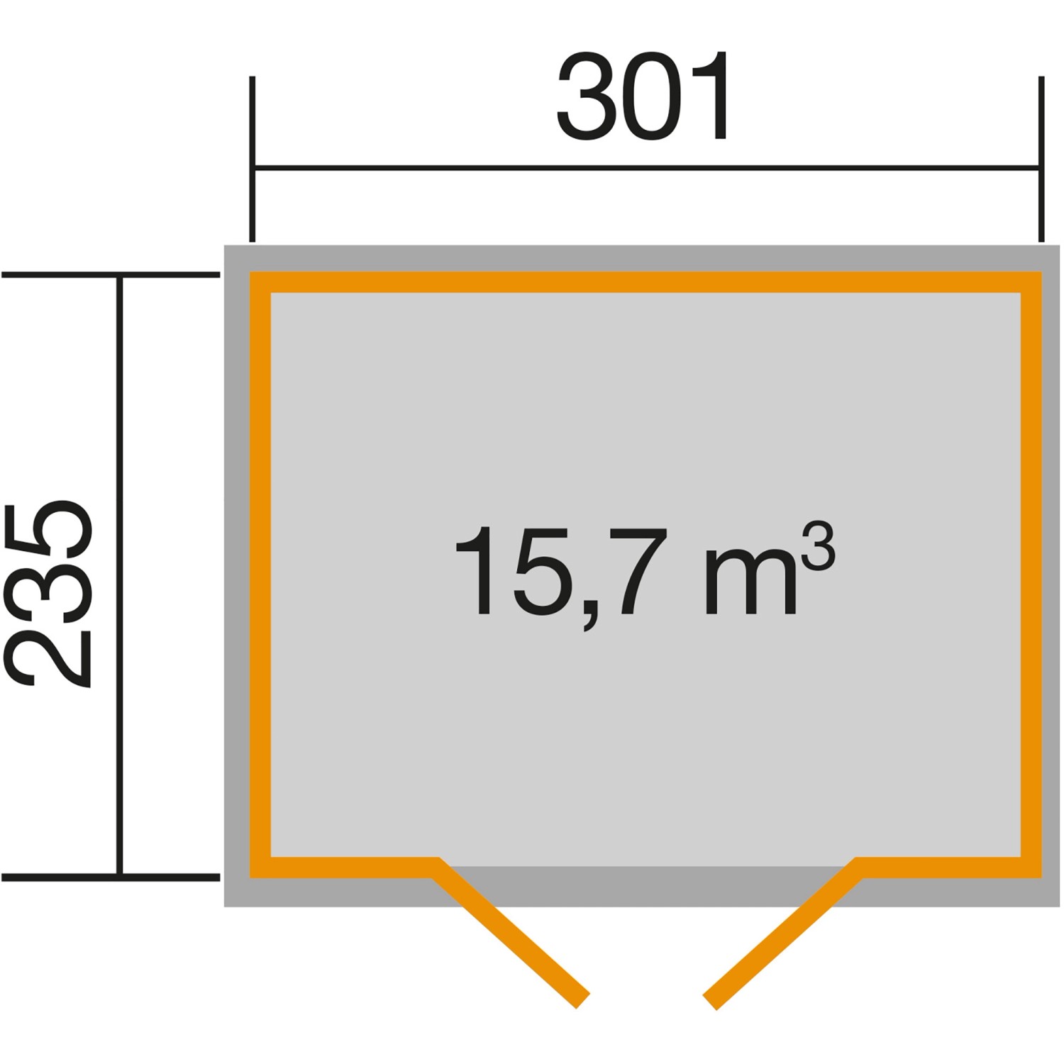 Grundriss weka Gartenhaus 218 Gr.3: 301x235 cm, 15,7 m³ Volumen. Ideal als Holz-Gartenhaus.