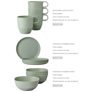 Mepal Silueta Frühstücks-Set Nordic White, 12-teilig: Teller, Schalen, Becher aus PET, spülmaschinenfest.