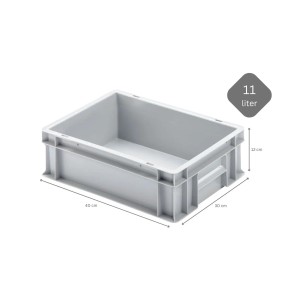 Graue PROREGAL Eurobox 11 Liter mit geschlossenem Griff, 30x40x12 cm, für Lagerung und Transport.