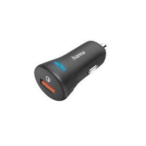 Schwarzes Hama Auto-Schnellladegerät USB-A 19,5 W für den Zigarettenanzünder.