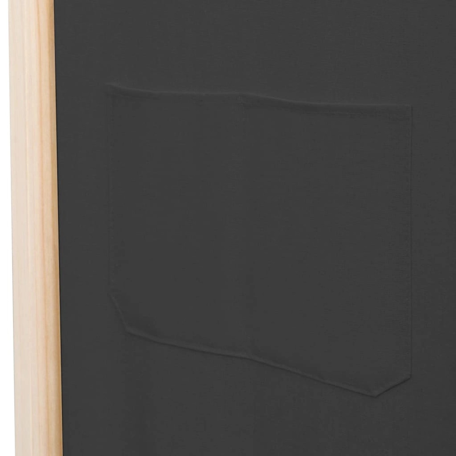 Detailansicht: Grauer VidaXL Raumteiler mit Stoffbespannung und Taschen.