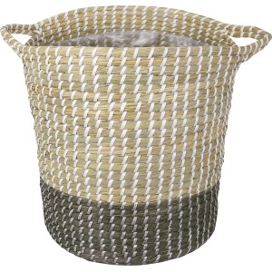 Natur-grauer Pflanzkorb aus Seegras, Ø 38x40 cm, mit Griffen. Ideal als Übertopf.