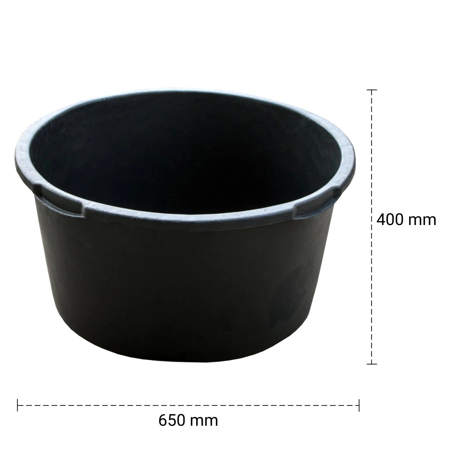 Schwarzes Intergarden Springbrunnenbecken, 66cm Durchmesser, mit Maßangaben.
