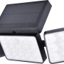 Schwarze Lutec LED-Solarleuchte Tuda mit 3 Leuchten und Solarpanel.