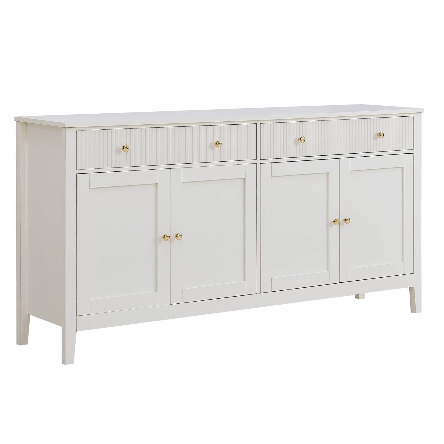 Merax Sideboard Weiß 150 cm 4 Türen 2 Schubladen Goldgriffe