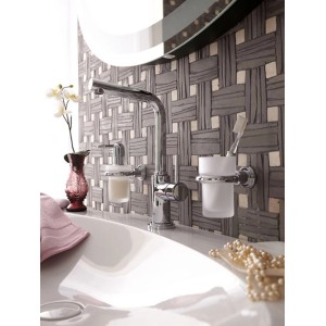 Mosaikmatte Naturstein Black Slate und Beige Marble im Badezimmer, Format 30x30 cm.