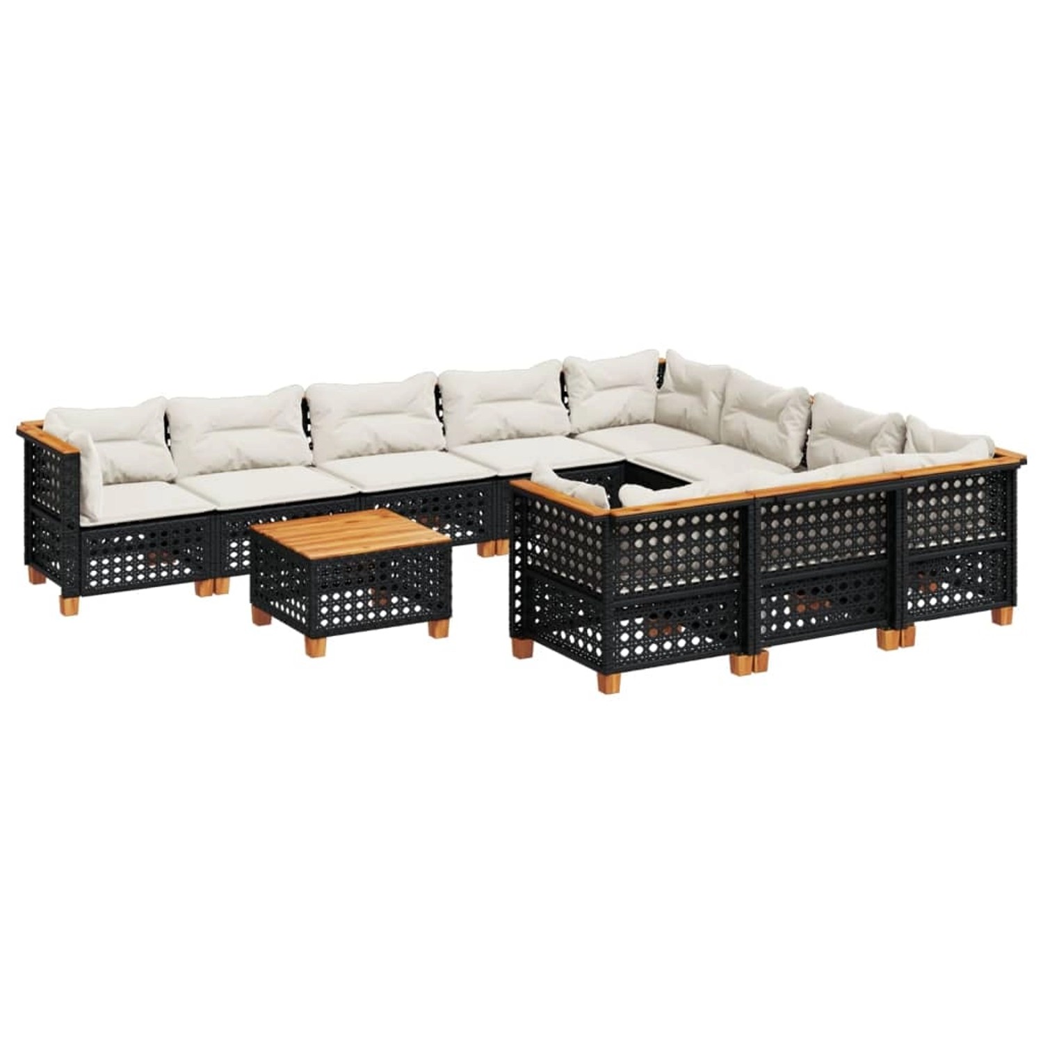 vidaXL 11-Tlg Garten-Sofagarnitur mit Kissen Schwarz Poly Rattan 3262040
