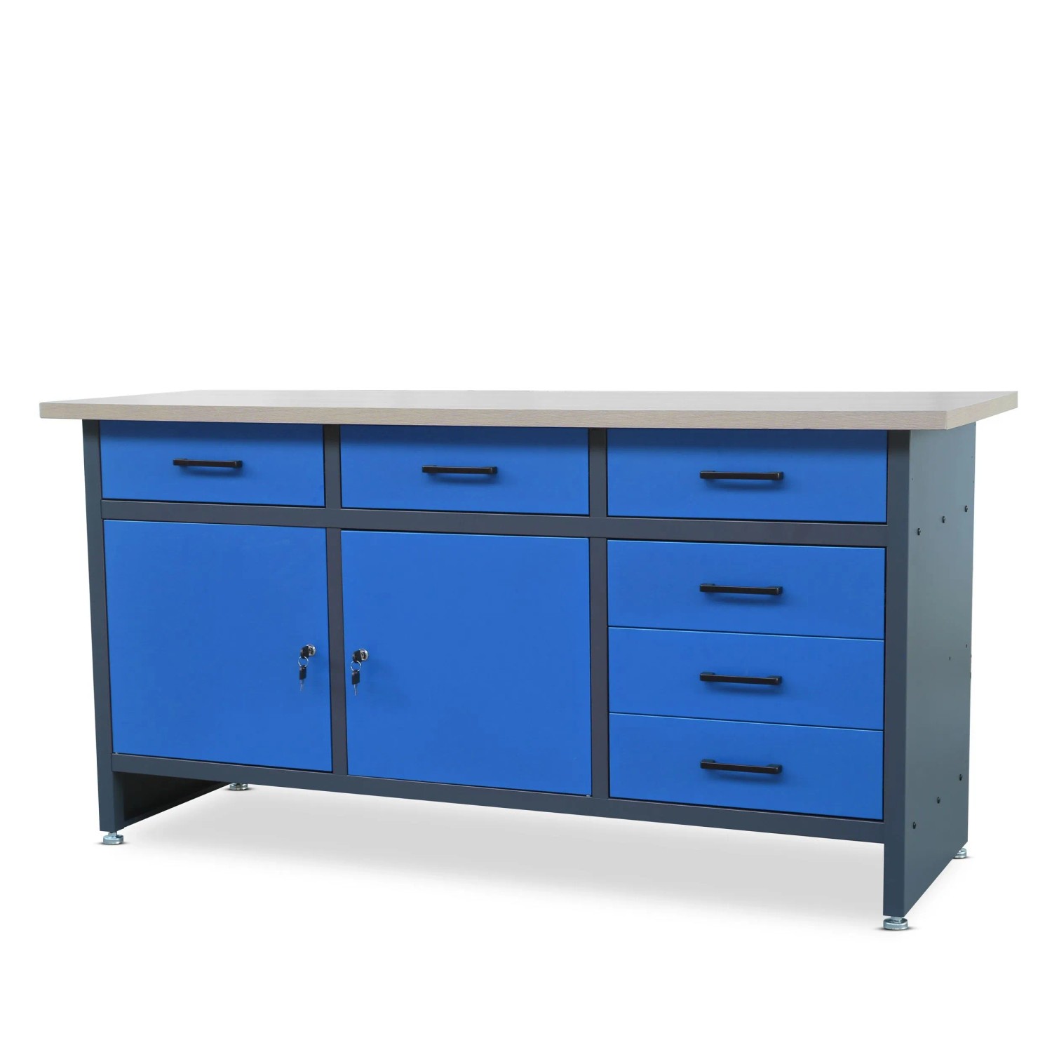 Jan Nowak Werktisch mit Schubladen und Schließfach HENRY 170 x 85 x 60 cm Anthrazit-Blau