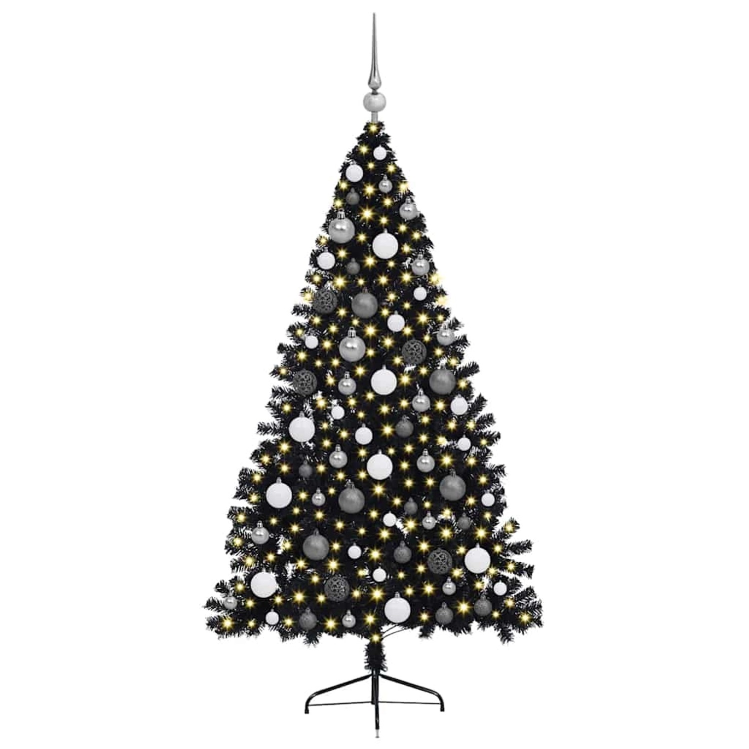 vidaXL Künstlicher Vorbeleuchteter Weihnachtsbaum Schwarz 180 cm PVC 3397140