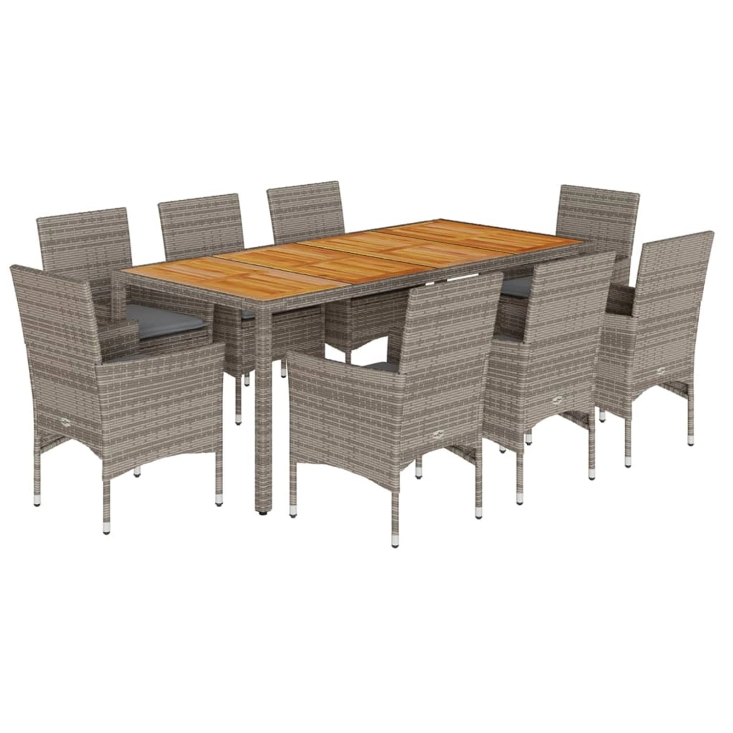 vidaXL 9-Tlg Garten-Essgruppe mit Kissen Grau Poly Rattan Akazie 3278680 günstig online kaufen