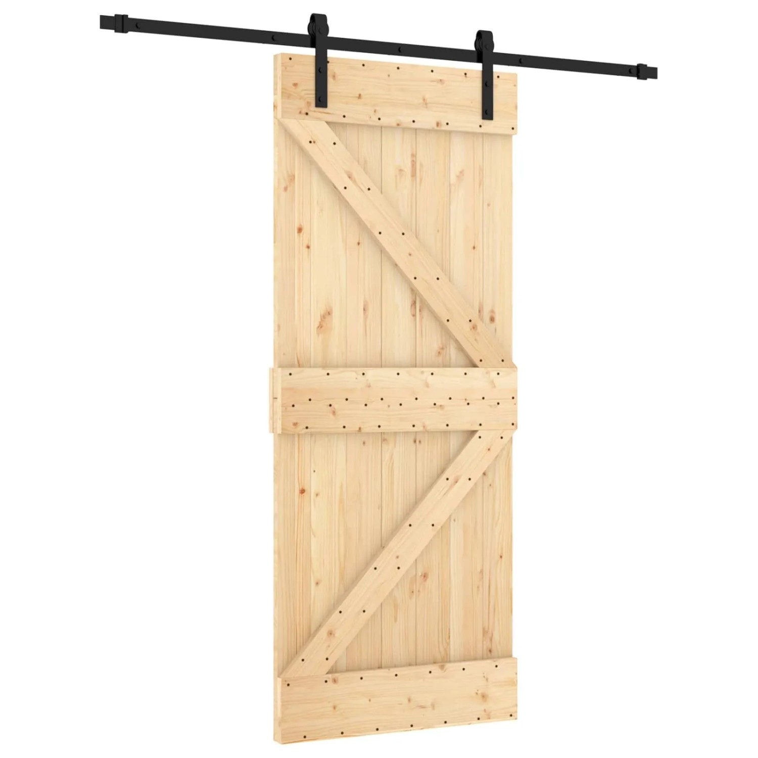 vidaXL Schiebetür Natur und Schwarz 85 x 210 cm Massivkiefer 3444909