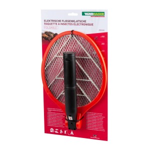 Elektrische Fliegenklatsche mit Akku, rot, zum einfachen Insektenfang ohne Gift.