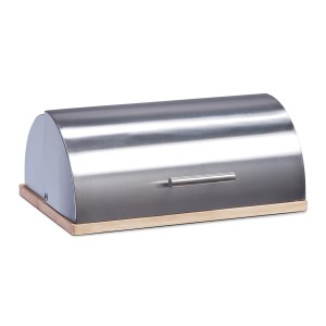 Zeller Brotkasten aus Edelstahl und Gummibaumholz, silberfarben, mit Griff.