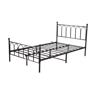 Schwarzes Metallbett 90x200cm mit Lattenrost für Schlaf- oder Gästezimmer. Stabiles Einzelbett mit dekorativem Kopfteil.
