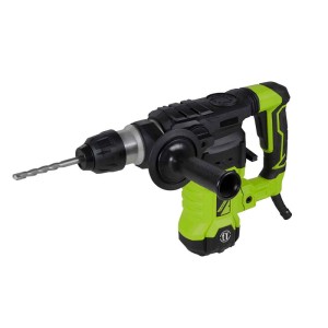 Zipper Bohrhammer ZI-BHA1500DN in Grün-Schwarz mit Bohrer. Leistungsstarkes SDS-Plus Werkzeug für Bohr- und Meißelarbeiten.