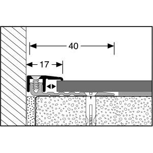 Parkettfreund Endprofil PF377V Edelstahl, Querschnitt mit Maßen 17/40 mm, für Bodenhöhe 4-9,5 mm.