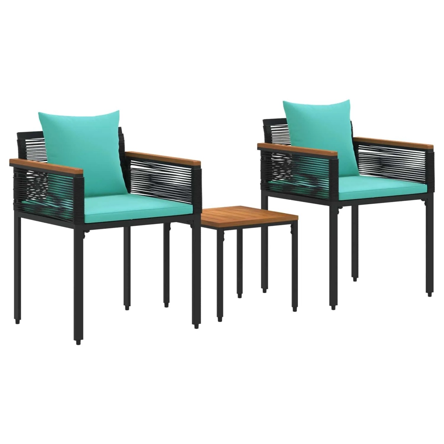 vidaXL Gartenmöbel Set mit Kissen Schwarz und Türkis PE-Rattan 42025236