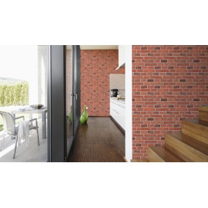 A.S. Creation Dekora Natur Tapete in Klinker Rot im Wohnraum.