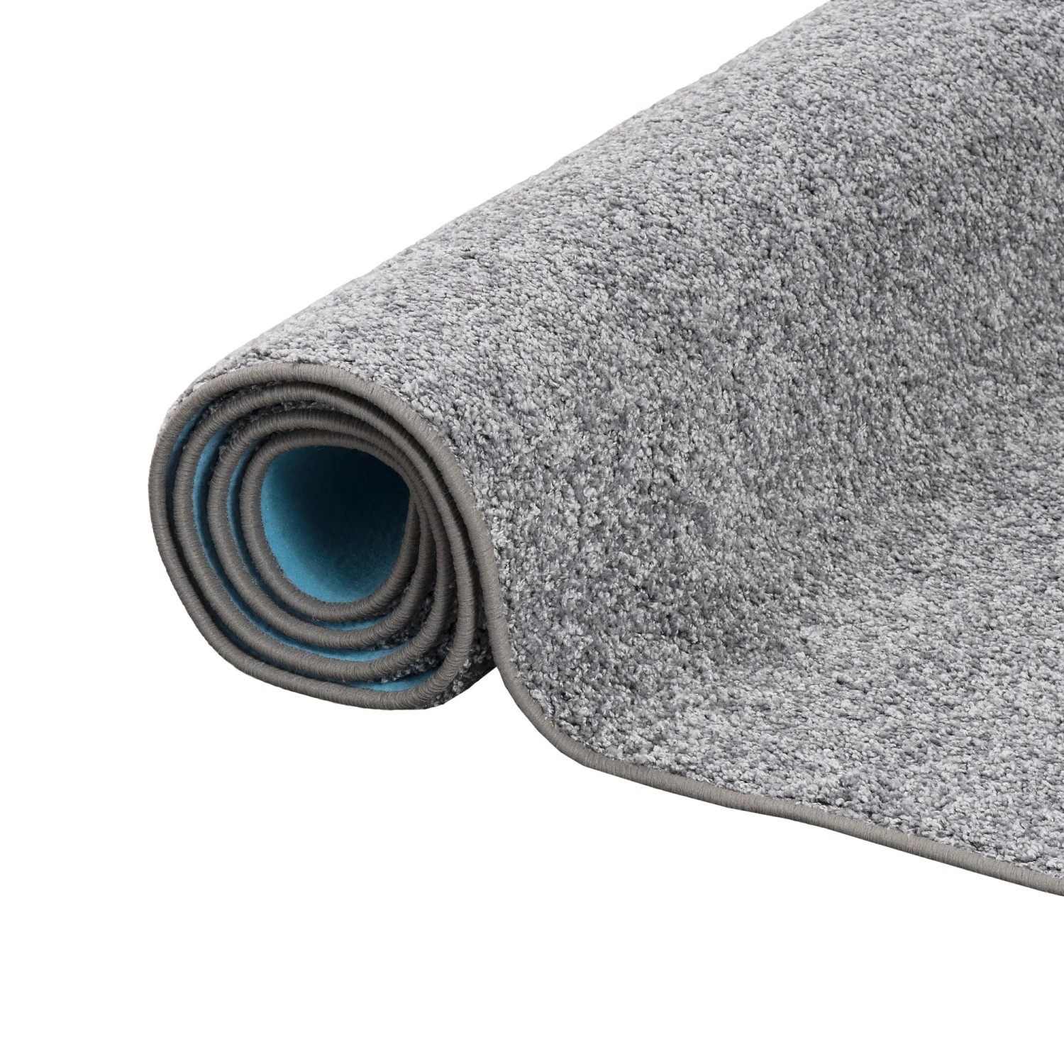 Gerollter, grauer Snapstyle Hochflor Teppich Mona, 160x240cm. Weicher Velours Teppich.