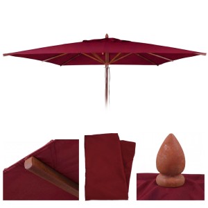 Bordeaux MCW Ersatzbezug für eckigen 3x3m Holz-Sonnenschirm. Polyester-Gewebe, wasserabweisend, UV-Schutz UPF 50+.
