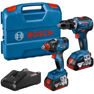 Bosch Professional Akku-Kombination: Drehschlagschrauber, Bohrschrauber, 2 Akkus, Ladegerät und L-Case.