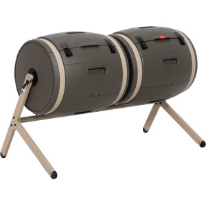 Lifetime Trommelkomposter mit zwei Kammern und Stahlgestell für den Garten.