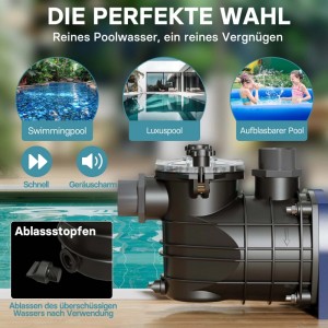 Wiltec Pool Pumpe 15000 L/H 750 W Schwimmbadpumpe Filterpumpe Umwälzpumpe Pool