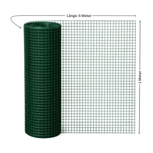 Grüner PROREGAL Maschendrahtzaun, 1x5m, Vierkantgeflecht, ideal als Kaninchendraht oder Hühnerdraht.