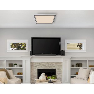 Quadratische, schwarze LED-Deckenleuchte Jessy mit Fernbedienung im Wohnzimmer.