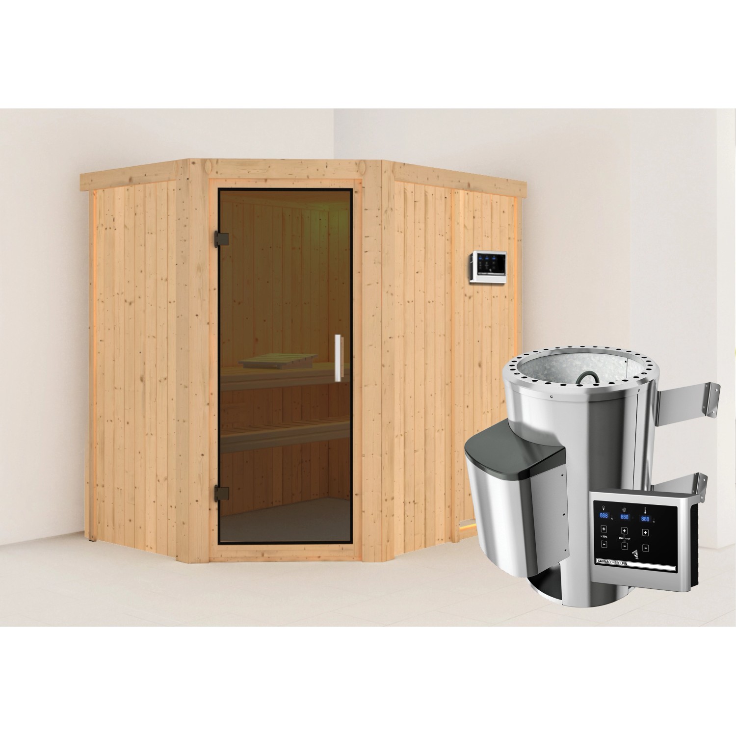 Karibu Sauna Silva mit Ofen externe Stg.Easy Natur