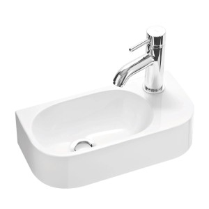 Weißes Stilform Gäste WC Waschbecken PARK 40x20 cm aus Mineralguss, mit Chrom-Wasserhahn rechts. Wandmontage/Aufsatz.