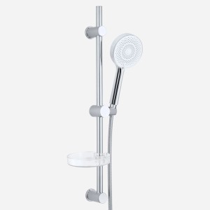 Euroshowers EuroFlux Duschset: Chrom-weiße Handbrause, 75 cm Duschstange, Brauseschlauch und Seifenschale.