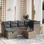 Graue 7-tlg. vidaXL Garten-Sofagarnitur aus Polyrattan mit Kissen und Tisch für Terrasse oder Garten.