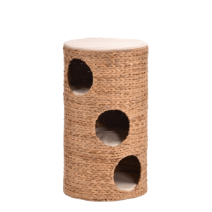 Rohrschneider Katzentonne Oxana: Kratzbaum und Kuschelhöhle aus Wasserhyazinthe mit drei Ebenen.