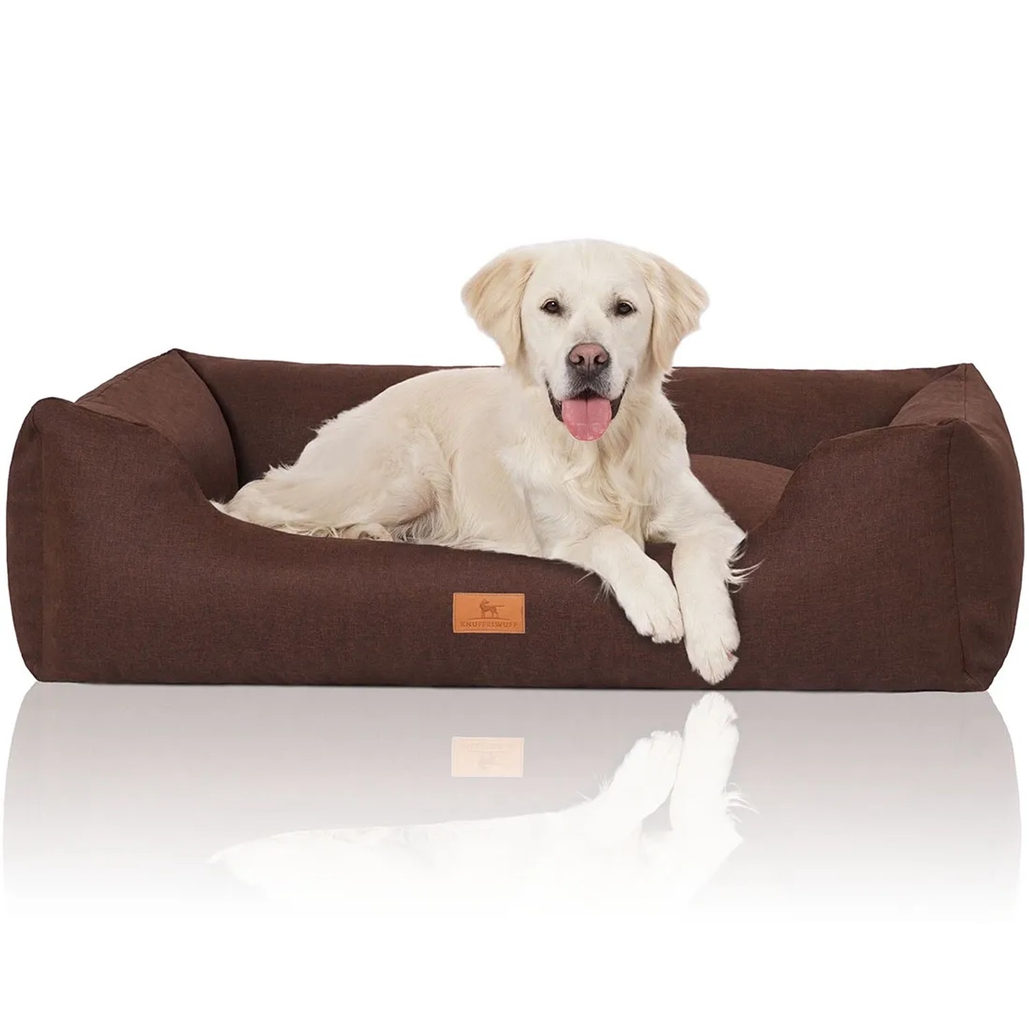Knuffelwuff Hundebett Lotte Velours XXL, 120x85cm, braun mit Golden Retriever