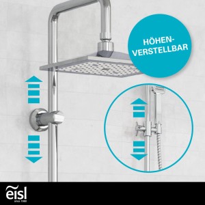 Eisl Überkopfbrause-Set Easy Cool Chrom, höhenverstellbar mit Kopf- und Handbrause.