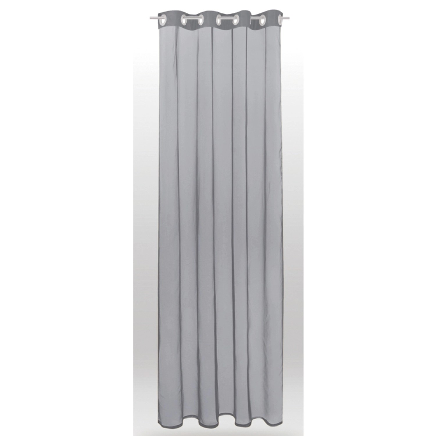 Grauer, transparenter Ösenschal „Noella“ von Bestlivings, 140x175 cm, als Fensterdekoration.