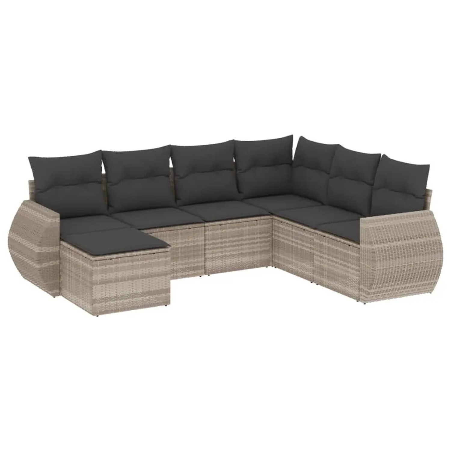 vidaXL 7-Tlg Garten-Sofagarnitur mit Kissen Hellgrau Poly Rattan 3221701