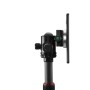Schwarze Hama Stativ-Handyhalterung Puck magnetisch am Stativ mit Smartphone, integrierte Wasserwaage.