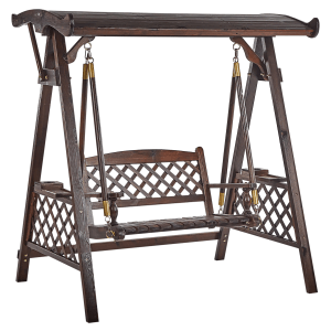 Beliani Gartenschaukel SENARICA Dunkler Holzfarbton Gold 118x170x177