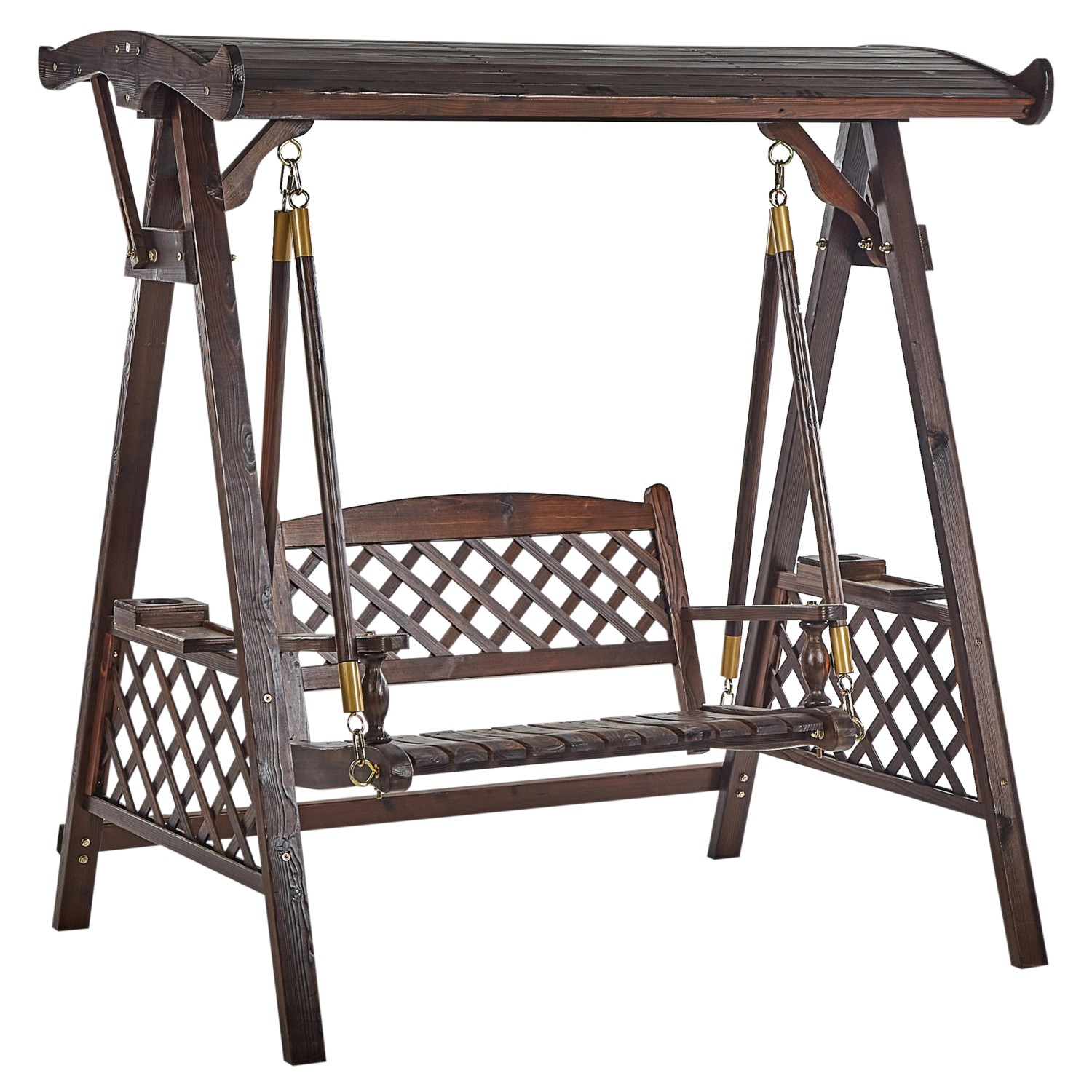 Beliani Gartenschaukel SENARICA Dunkler Holzfarbton Gold 118x170x177 günstig online kaufen