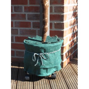Videx Garden Winterschutz Jutefilz, 50x150cm, grün, umwickelt einen Baumstamm im Kübel.