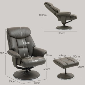 HOMCOM Relaxsessel grau mit Hocker, Liege- & Wippfunktion, Kunstleder. Ideal als Loungesessel.